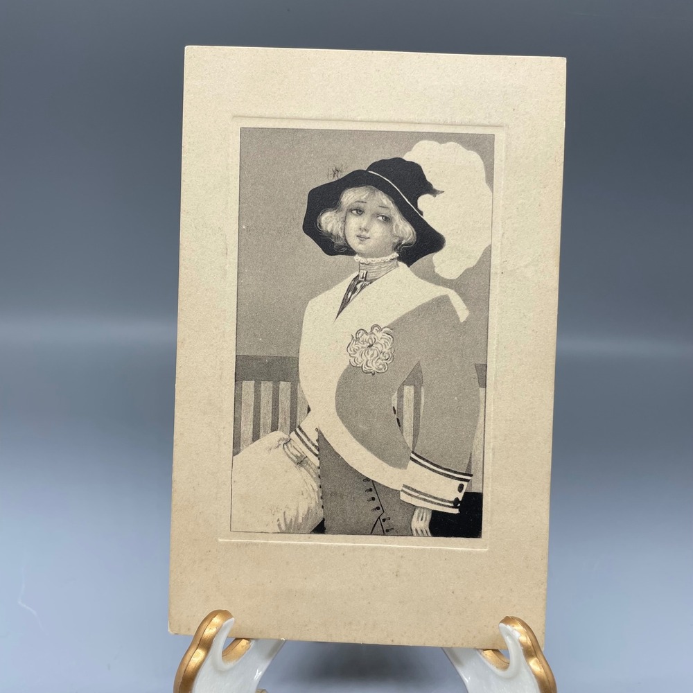 Antique 1913 Gibson Art Co Postcard Victorian Lady Fashion Illustration 1c Stamp